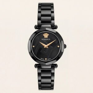 Black Round Case Luxury Medusa Dial Gold Hands Stainless Steel Bracelet Watch – Women