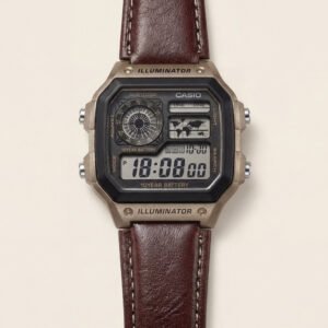 Bronze World Time Digital Leather Watch