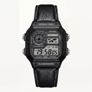 Stealth World Time Digital Leather Watch