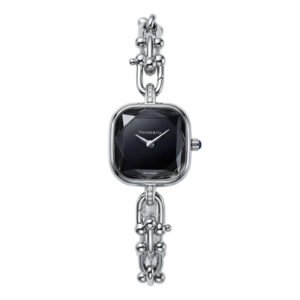 Silver Square Case Midnight Black Faceted Dial Jewelry Bracelet Watch – Women