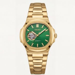 Gold Green Dial Open-Heart Automatic Steel Watch