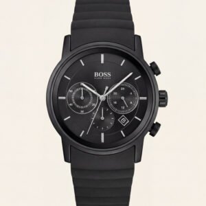 All-Black Chronograph Men's Watch with Silicone Strap