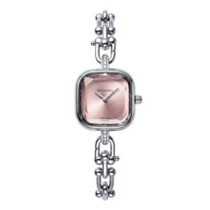 Silver Square Case Rose Pink Faceted Dial Jewelry Bracelet Watch – Women