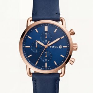 Royal Blue Chronograph Rose-Gold Leather Strap Men's Watch
