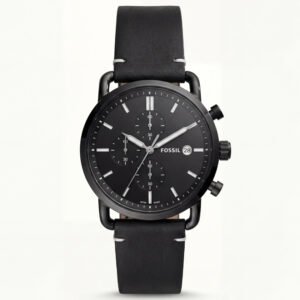 Matte Black Chronograph Leather Strap Men's Watch
