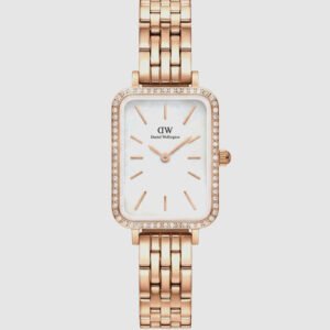 Pearl Rectangle Crystal Watch - Rose Gold Elegance Edition