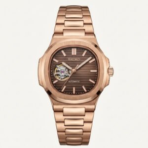 Rose Gold Brown Dial Open-Heart Automatic Watch