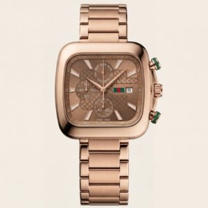 Rose Gold Square Chronograph Men's Watch with Day-Date Display