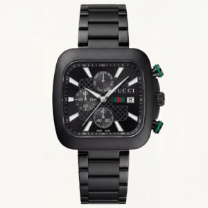 Matte Black Square Chronograph Men's Watch with Dual Dial Display