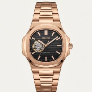 Rose Gold Black Dial Open-Heart Automatic Watch