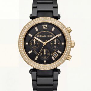 Black & Gold Crystal Chronograph Watch - Luxe Contrast Statement Edition