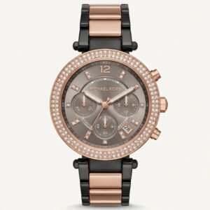 Rose Gold Crystal Bezel Smoke Grey Dial Two-Tone Chronograph Watch