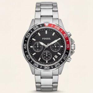 Steel Black Dial Red-Accent Chronograph Men's Watch