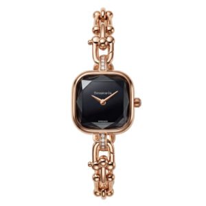 Rose Gold Square Case Black Faceted Dial Jewelry Bracelet Watch – Women