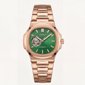 Rose Gold Green Dial Open-Heart Automatic Watch