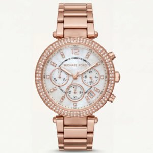 Rose Gold Crystal Bezel Mother-of-Pearl Chronograph Bracelet Watch