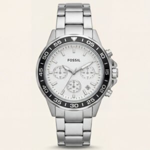 Silver Steel White Chronograph Dial Men's Watch