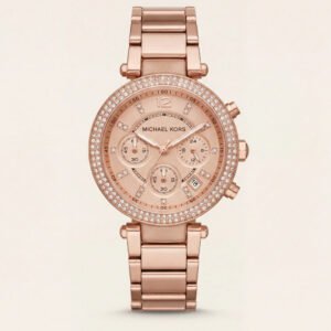 Rose Gold Crystal Bezel Chronograph Multi-Dial Bracelet Watch