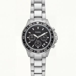 Silver Steel Black Chronograph Dial Men's Watch