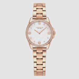 Rose Gold Crystal Bezel Mother of Pearl Floral Dial Elegant Bracelet Watch