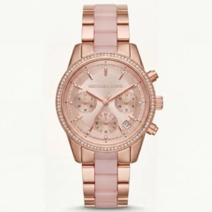 Blush Rose Gold Crystal Bezel Chronograph Pink Bracelet Watch