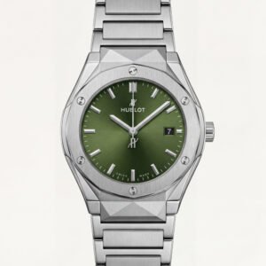 Silver Steel Green Sunburst Dial Luxury Men's Watch