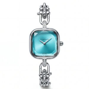 Silver Square Case Turquoise Sunray Dial Luxury Bracelet Watch – Women