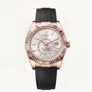 Rose Gold Silver Dial Fluted Bezel Luxury Men's Watch with Black Strap