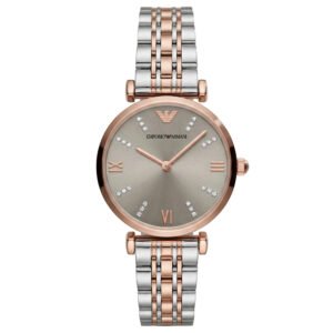 Two-Tone Rose Gold & Silver Crystal Accent Dial Luxury Bracelet Watch – Women