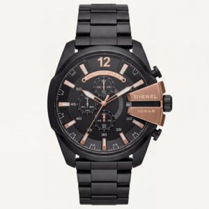 Matte Black Chronograph Men's Watch with Rose Gold Accents