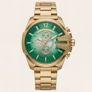 Gold Steel Chronograph Men's Watch with Emerald Green Dial
