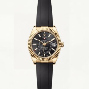 Black Dial Gold Fluted Bezel Luxury Men's Watch with Rubber Strap