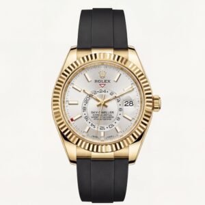 Dual-Tone Gold Fluted Bezel White Dial Luxury Men's Watch with Rubber Strap