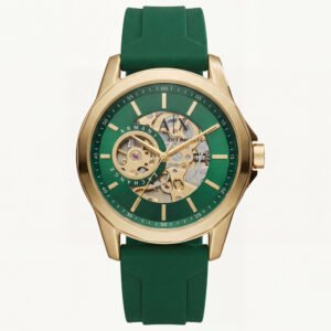 Gold Skeleton Automatic Dial Green Silicone Strap Men's Watch