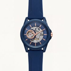 Navy Blue Skeleton Automatic Dial Silicone Strap Men's Watch
