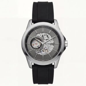 Silver Skeleton Automatic Dial Black Silicone Strap Men's Watch