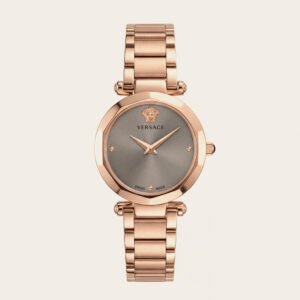 Rose Gold Stainless Steel Case Satin Silver Dial Luxury Medusa Bracelet Watch – Women