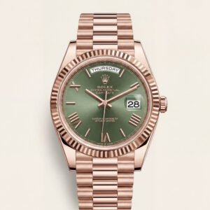 Rose Gold Day & Date Green Dial Stainless Steel Men's Watch