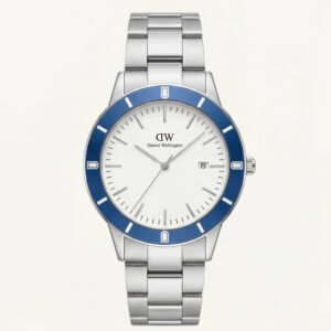 Silver White Dial Blue Bezel Minimalist Men's Watch