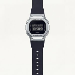 Silver Digital Luxury Watch with Black Resin Strap