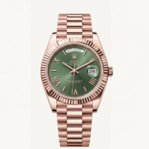 Rose Gold Green Dial Day-Date Luxury Steel Watch