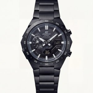 All-Black Solar Chronograph Stainless Steel Sports Watch
