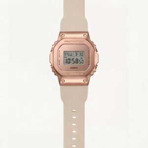 Rose Gold Digital Luxury Watch with Beige Resin Strap