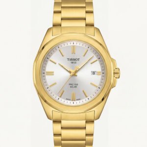 Golden Silver Dial Solar Quartz Stainless Steel Dress Watch