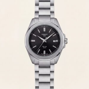 Classic Black Dial Solar Quartz Stainless Steel Watch