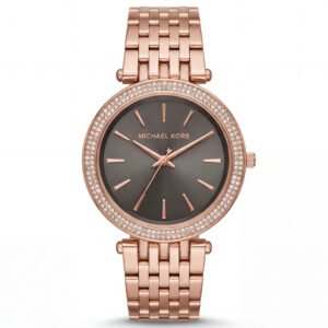 Rose Gold Crystal Bezel Brown Sunray Dial Luxury Bracelet Watch – Women