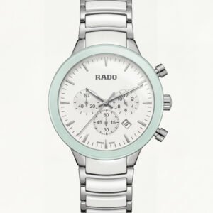 Luxury Chronograph Men's Watch with White Dial & Mint Bezel