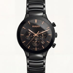Luxury Chronograph Men's Watch with Black Dial & Rose Gold Accents