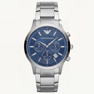 Silver Steel Blue Dial Chronograph Watch for Men