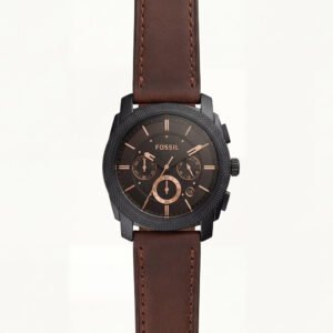 Black Case Chronograph Men's Watch with Brown Leather Strap